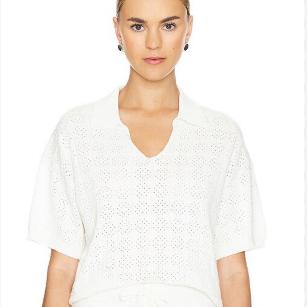 Monrow Crochet Knit Oversized Polo Tee
